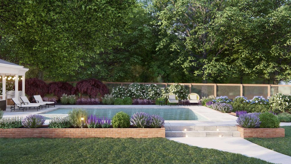 Bridgeport地面泳池设计，带有植物
