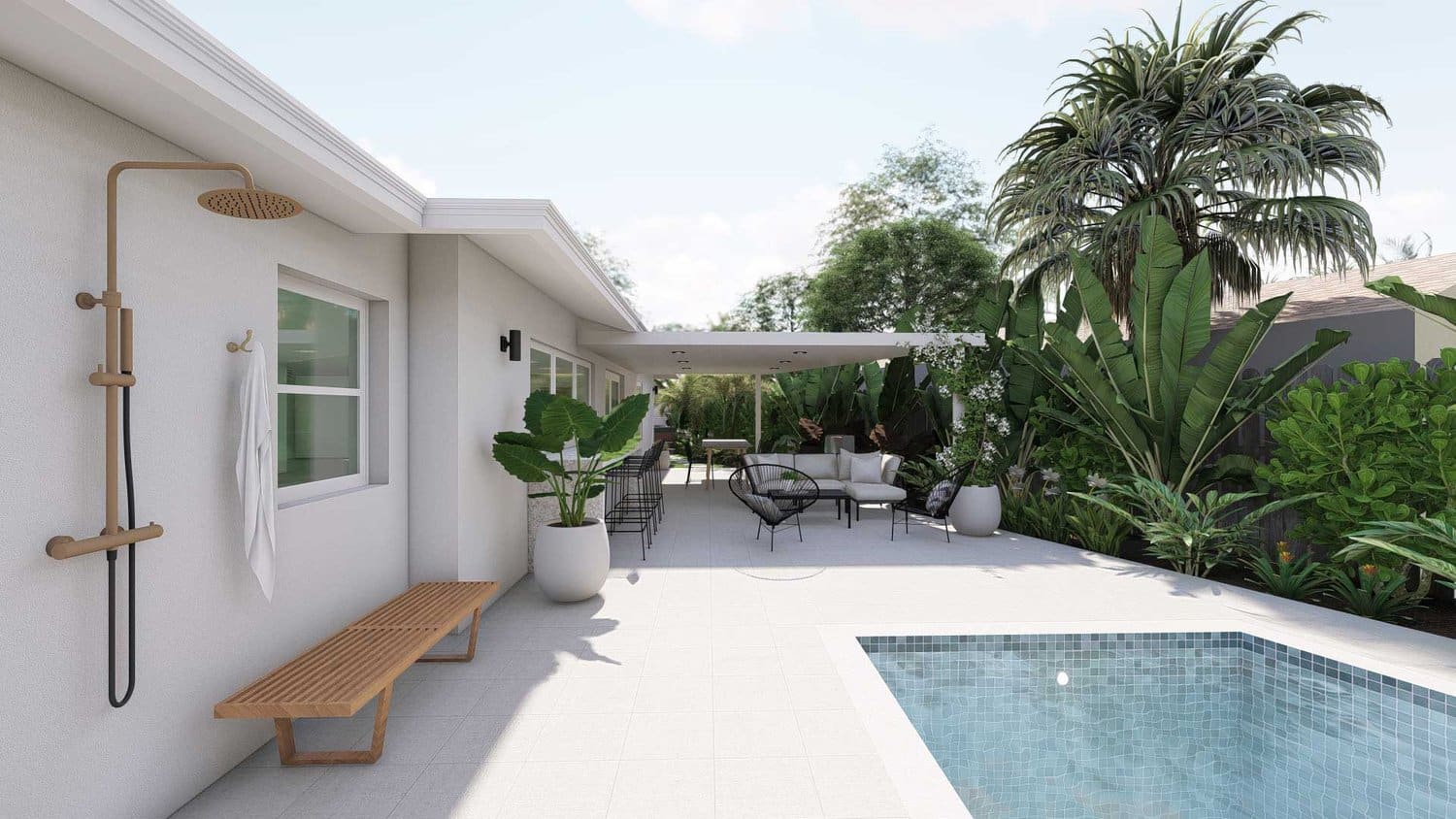 迈阿密庭院，游泳池，室外淋浴和露台