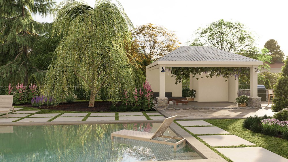 纳什维尔后院设计，室外游泳池和树木