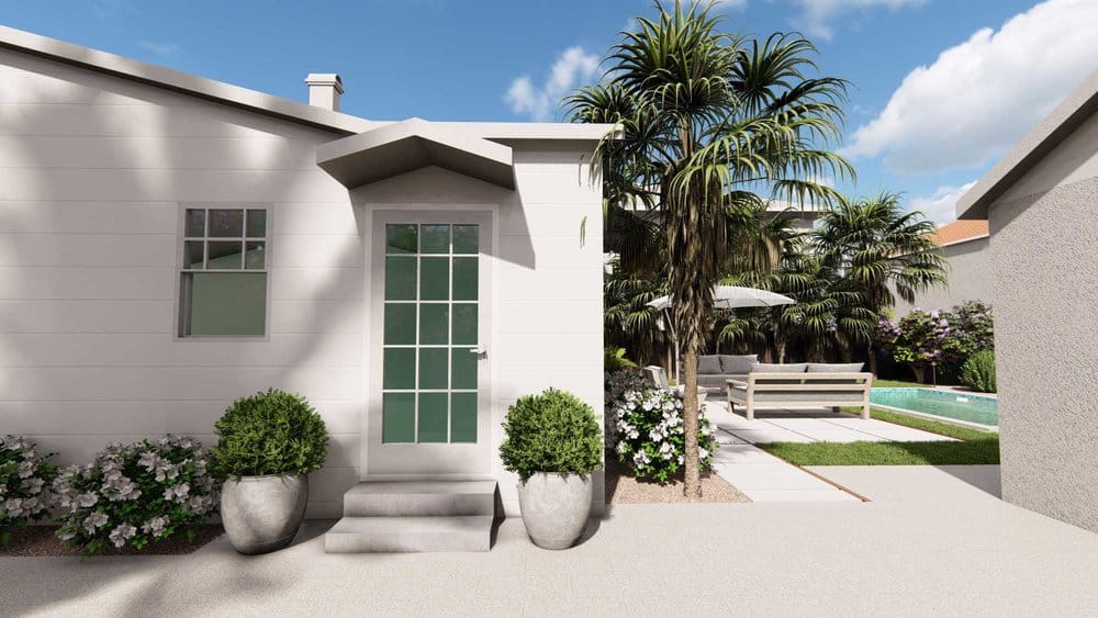 棕榈滩庭院设计，带游泳池和露台