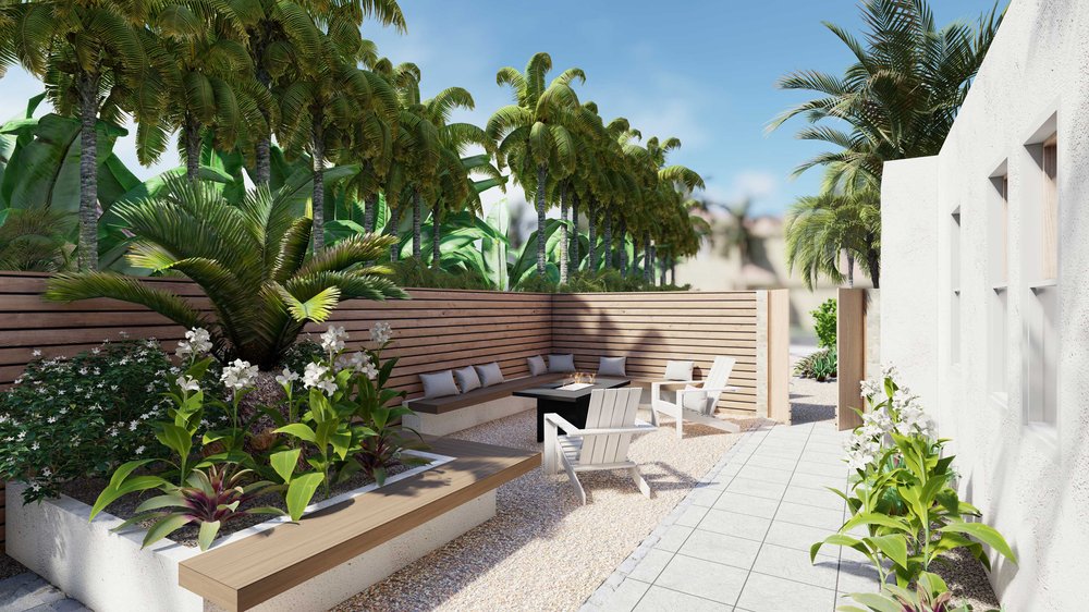 棕榈滩庭院与植物和露台