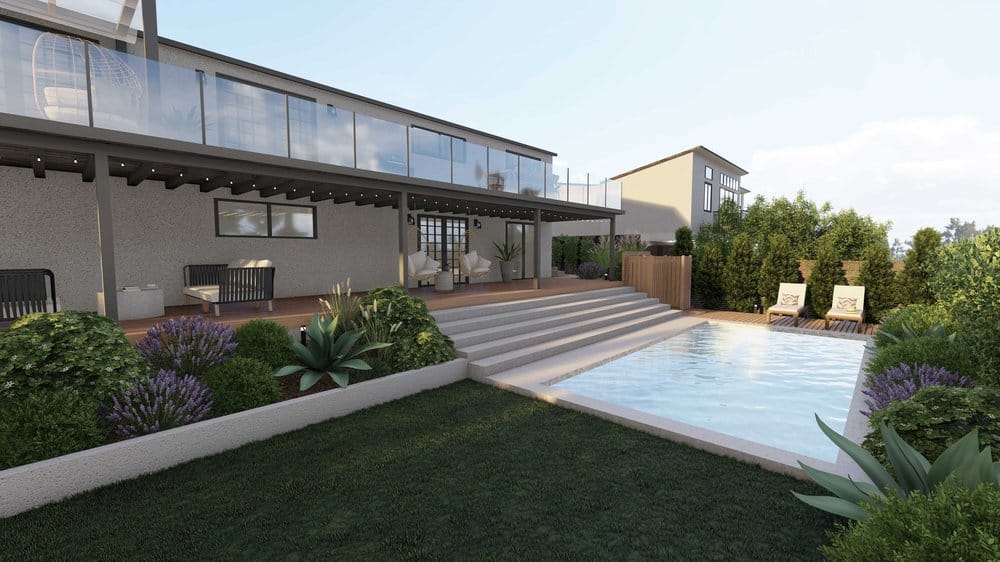 文图拉后院设计，地面游泳池和植物