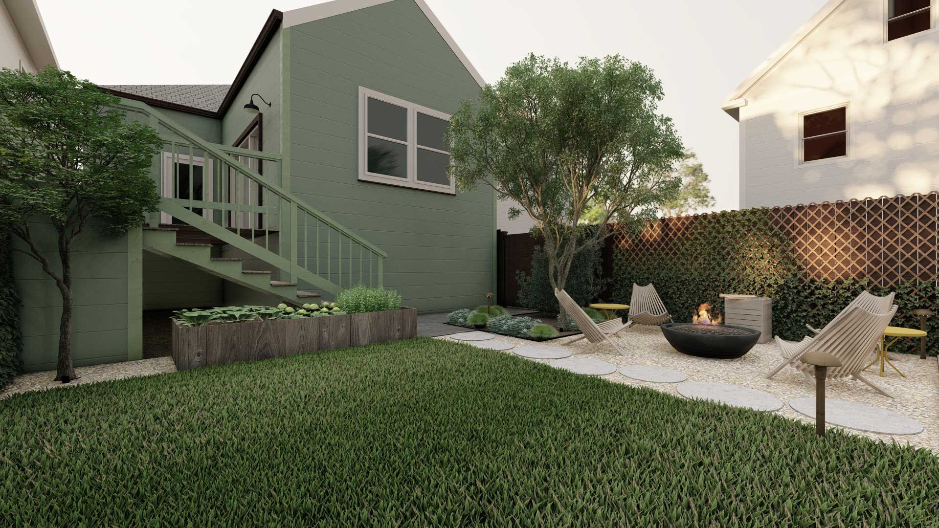 Yardzen后院设计，易于维护的小型可食用花园