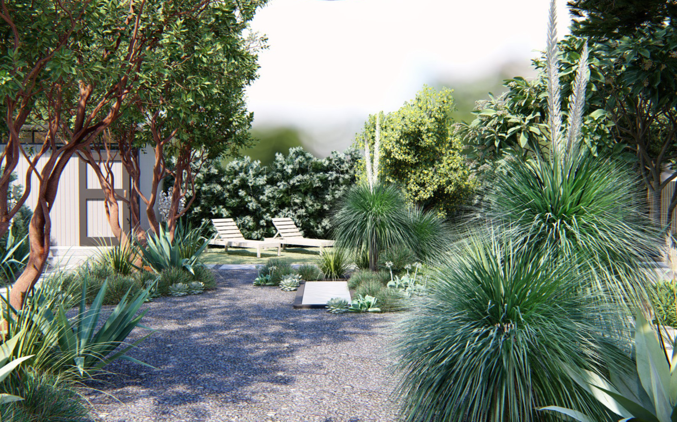 一个简单而美丽的混凝土槽水功能的中心后院增加了oasis-like花园的感觉。
