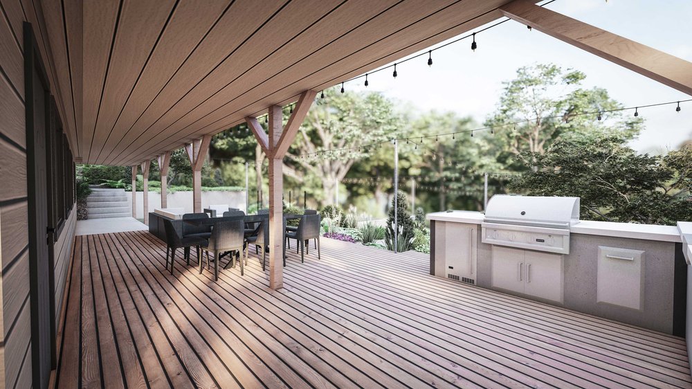 Portland deck design with outdoor kitchen and dining